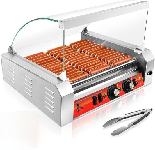 Vexon 11-Roller Hot Dog Machine，Holds 30 Hot Dogs，1670W ，Non-Stick & Stainless Steel，for Parties, Events & Food Stalls