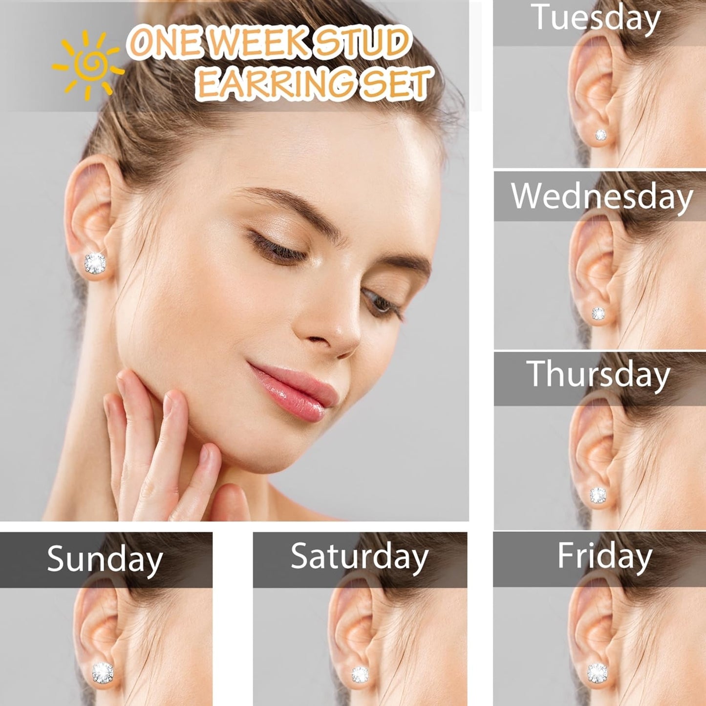 Silver Gold Black Stud Earrings Set 7Pairs Hypoallergenic Cubic Zirconia Titanium Stainless Steel Silver Rose Gold Black Cartilage Stud Hoop Earrings Jewelry Sets for Women Men, 2-8mm CZ Stud Earrings