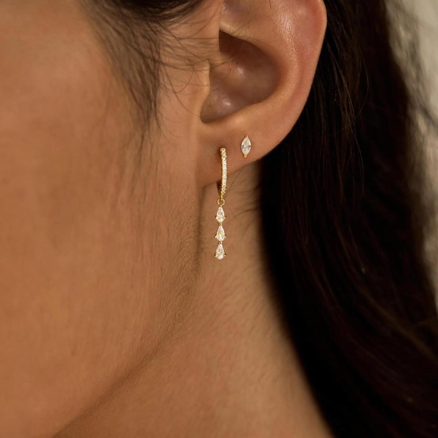 Treasure Bender Huggie Gold Hoop Earrings for Women 14k Gold Plated Diamond Stud Earrings Hypoallergenic Cubic Zirconia Cartilage Flat Back Earring Drop Dangle Earrings Set Jewelry for Women Gift