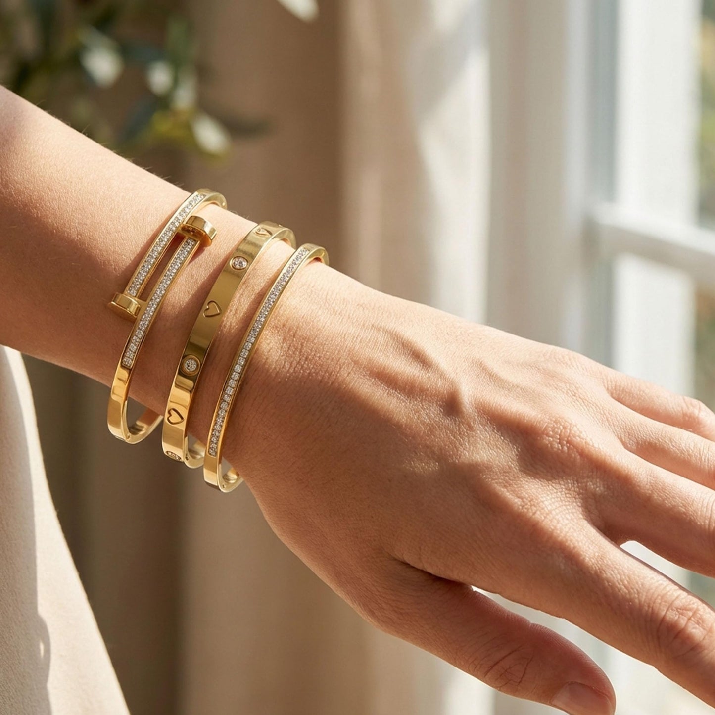 Camhanno Stackable Gold Bracelets for Women Stainless Steel Love & Friendship Bangle, Mothers Day Valentines Birthday Christmas Jewelry Gifts for Mom Her Wife Grandma(Style 14)