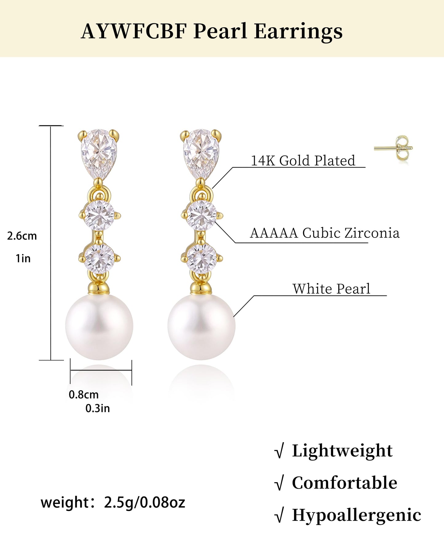 Pearl Earrings for Women, 14k Gold Plated Trendy Diamond Pearl Drop Earrings Bridal Shower Gifts Wedding Gifts for Women