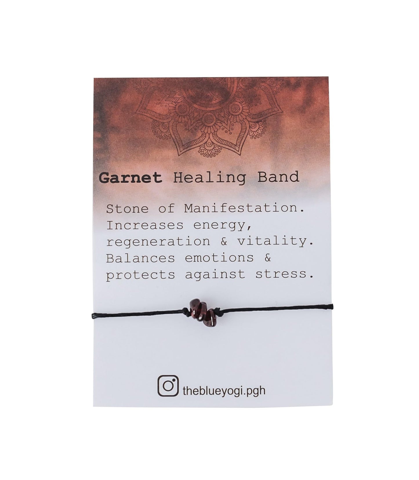 The Blue Yogi Healing band -2 in 1 protection Bracelet/Anklet with an affirmation- Tie Closure (Garnet)