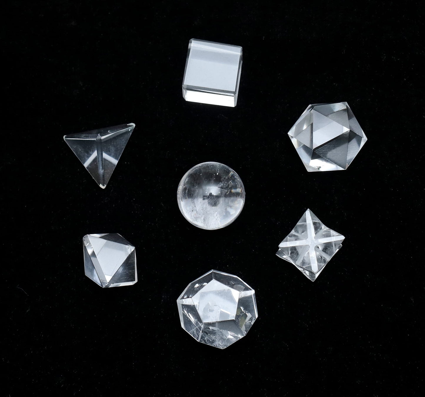Crocon Clear Quartz 7 Pcs Platonic Solid Sacred Stones Geometry Set for Reiki Healing Chakra Stone Balancing Crystal Cleansing Spiritual Money Good Luck Decor Size: 15-20 mm