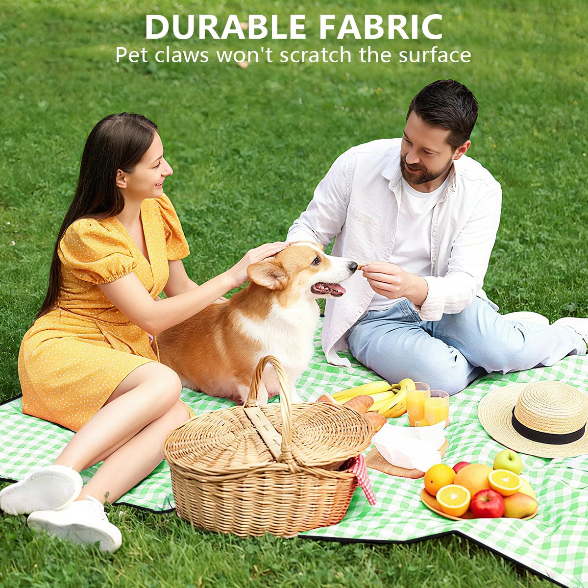 OBTANIM Extra Large Picnic Blanket 80 x 80 Inch Waterproof Foldable Beach Blankets Outdoor Picnic Mat for Camping Grass Lawn Park Music Festival Party Accessories (Green and White)
