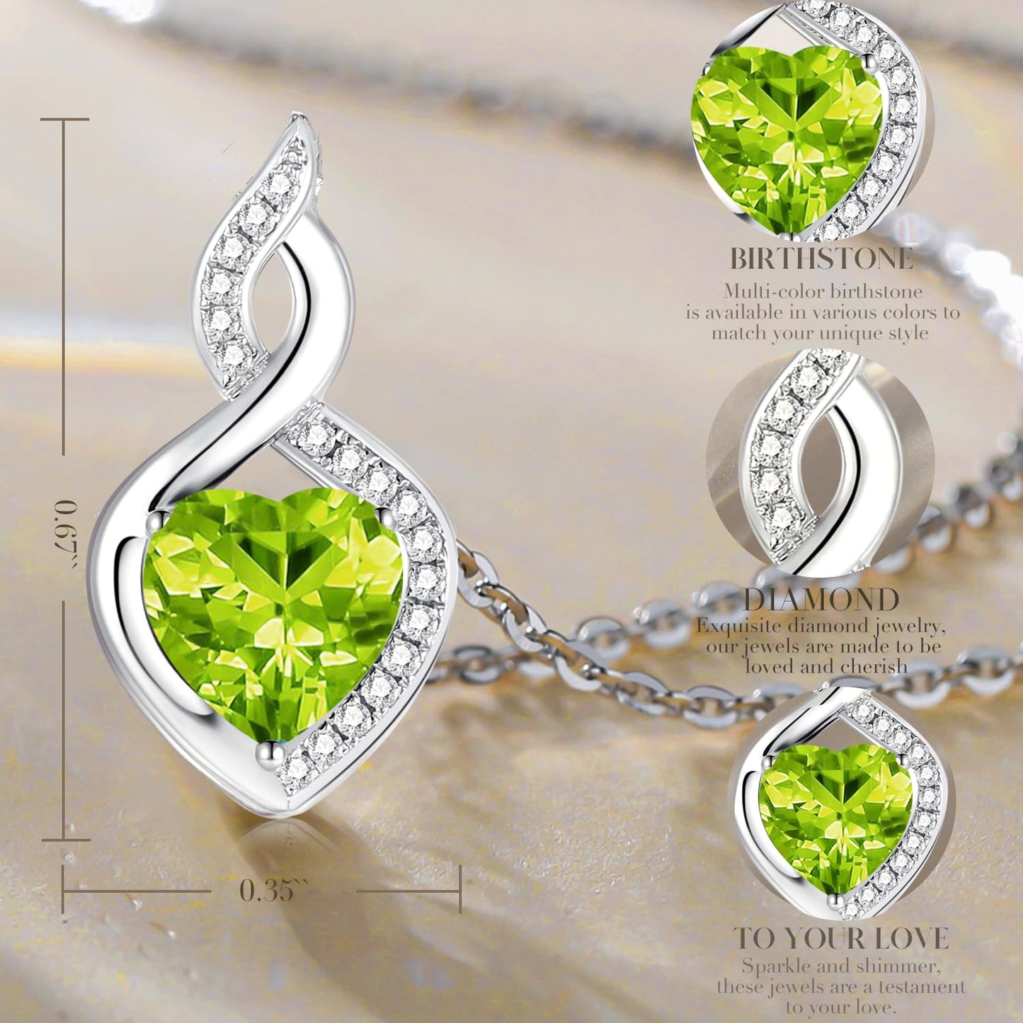 FANCIME Natural Peridot Necklace 14K Solid White Gold Heart Pendant with Diamond August Birthstone Necklace Jewelry Gifts for Mom Women