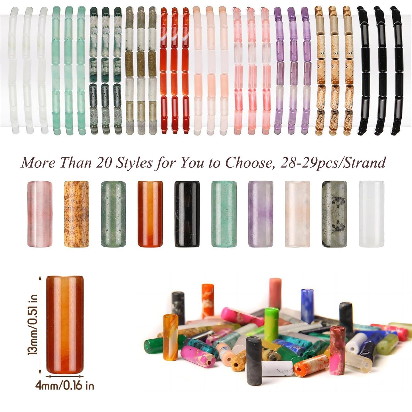 HAAMIIQII Natural Green African Jade Tube Beads 13x4mm Column Stone Cylinder Gemstone Loose Beads for Jewelry Making Strand 15 Inch (28-29pcs)