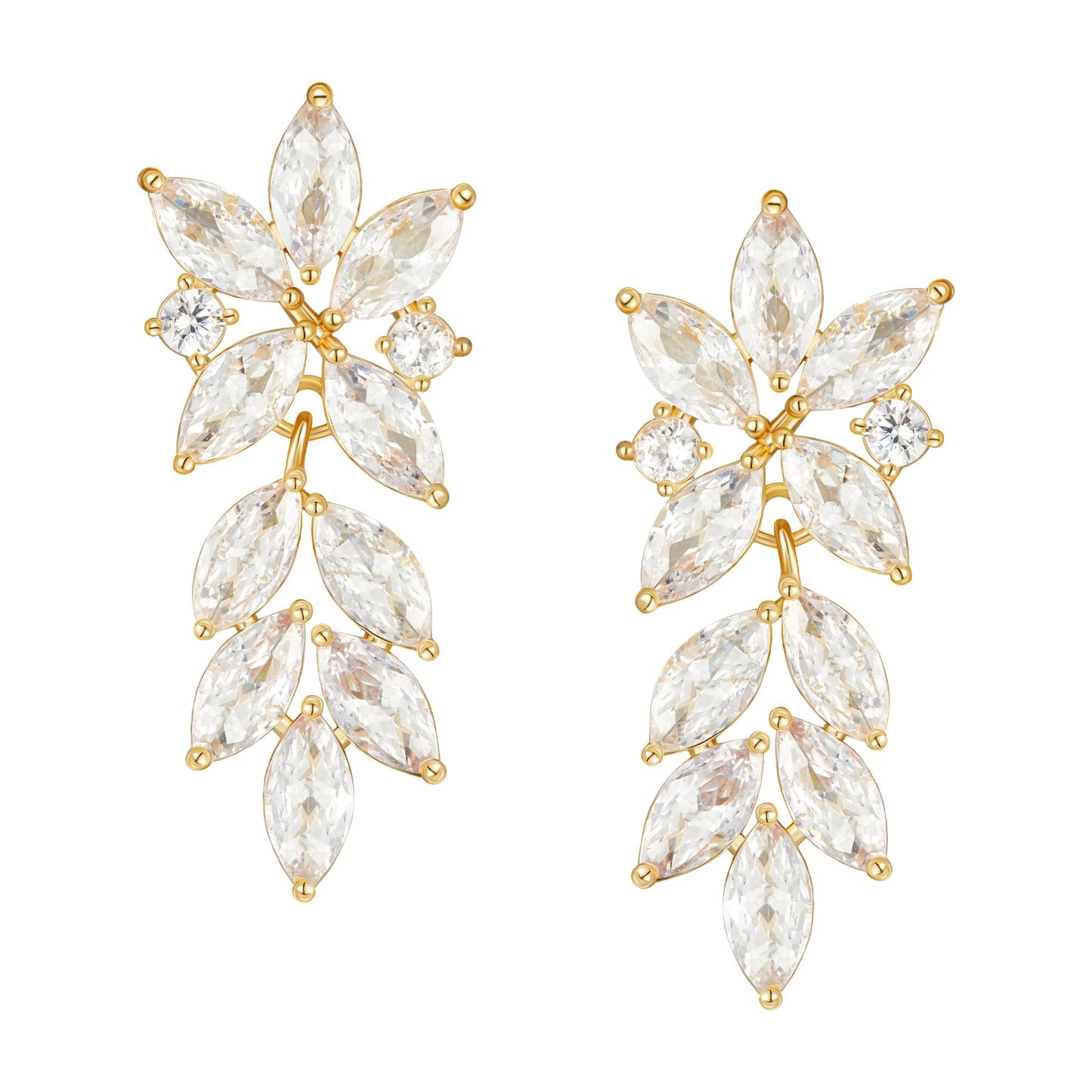 SWEETV Marquise Wedding Earrings for Brides, Bridal Bridesmaid Earrings for Wedding, Cubic Zirconia Dangle Drop Earrings for Women (Gold)