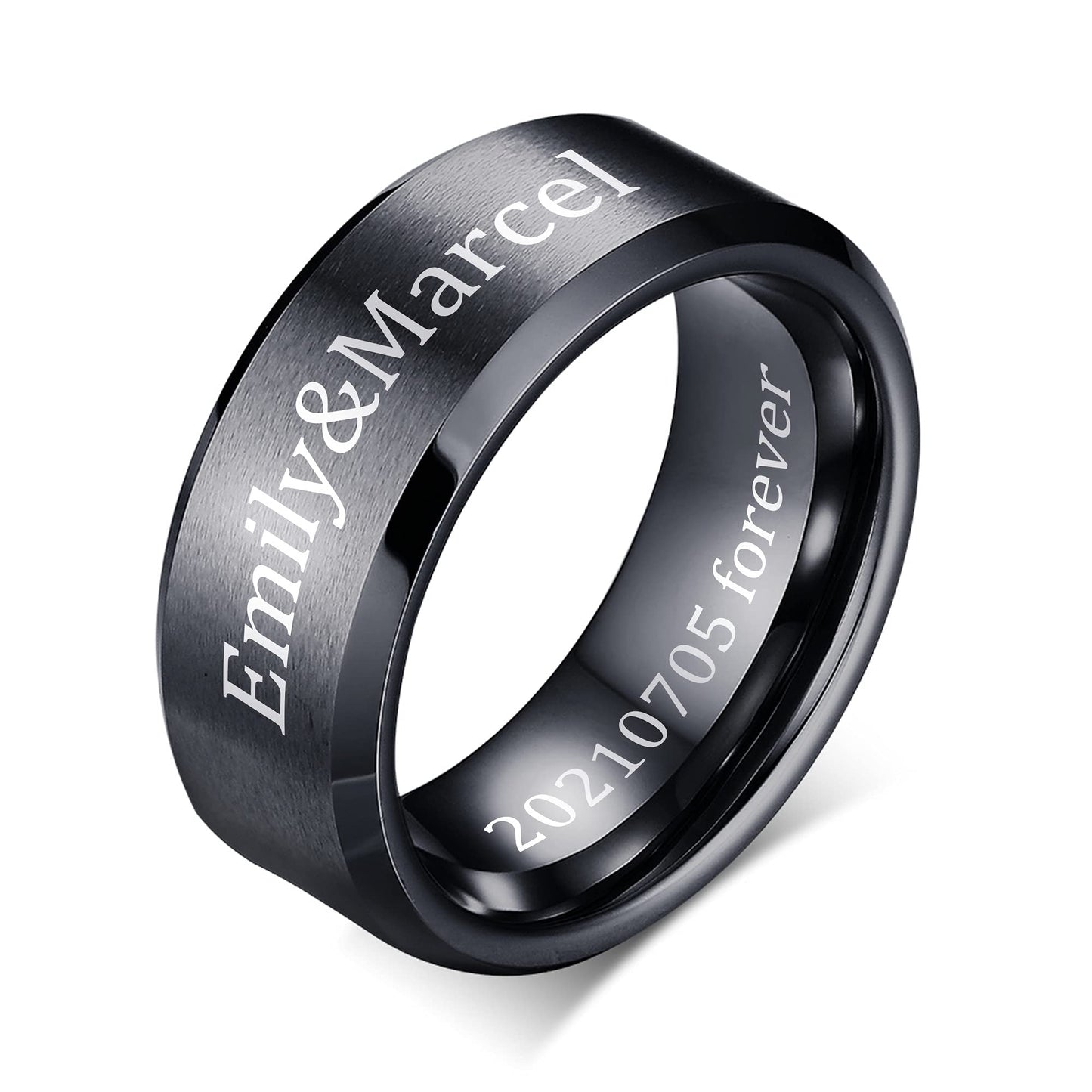VNOX Customize Personalized Name Date 8MM Stainless Steel Simple Matte Brushed Finish Wedding Band Engagement Rings for Men Dad Husband,Size 8