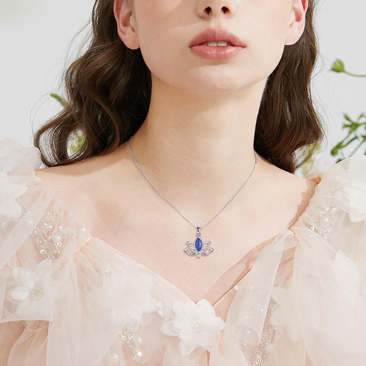 YFN Lotus Flower Necklace Sterling Silver Lapis Lazuli Lotus Pendant Lotus Jewelry Gifts for Women