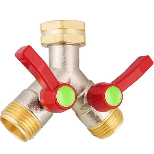 DINGBAI Hose Splitter 2 Way, High Flow Garden Hose Splitter, 3/4” Ght Inlet Brass Heavy Duty Hose Converter, Full Flow water 2 Way Faucet hose splitter, Long Handle Hose Valve Large Outlet.
