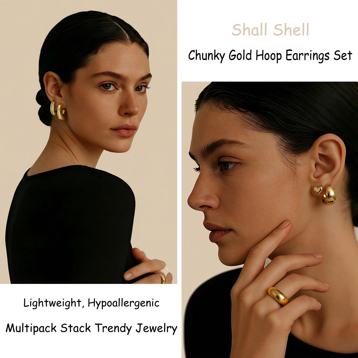 16 Pairs Starfish Chunky Gold Hoop Earrings Set for Women, Beach Shell Style Stack Statement Earrings, Hypoallergenic Lightweight Gold Plated Trendy Summer Jewelry Gift
