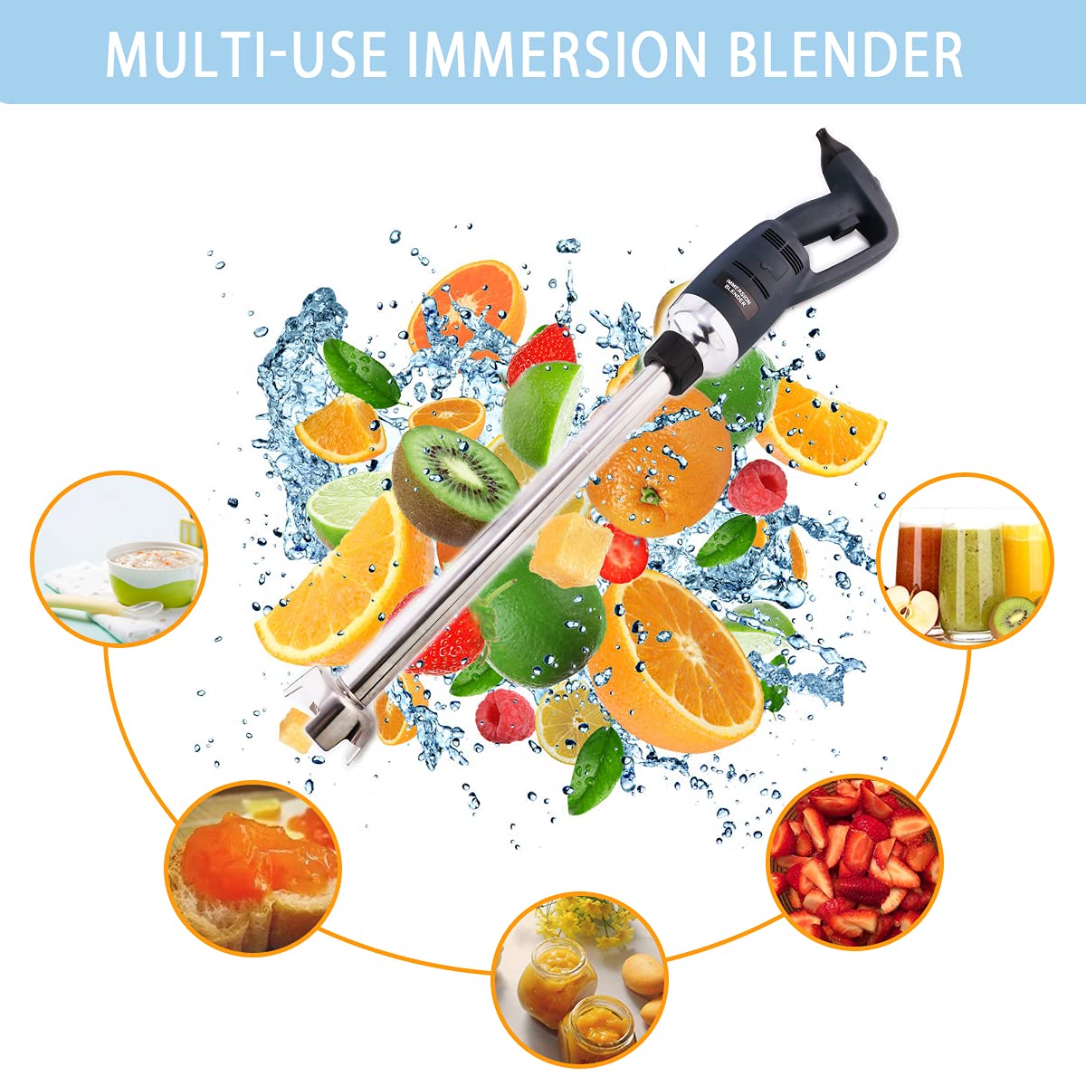NJTFHU 16 in Heavy Duty Immersion Blender Handheld Kitchen, Hand Blenders for Kitchen, Commercial Mixer Electric, 500W Removable Shaft 2500rpm to 15000rpm, Emulsifier Blender Handheld