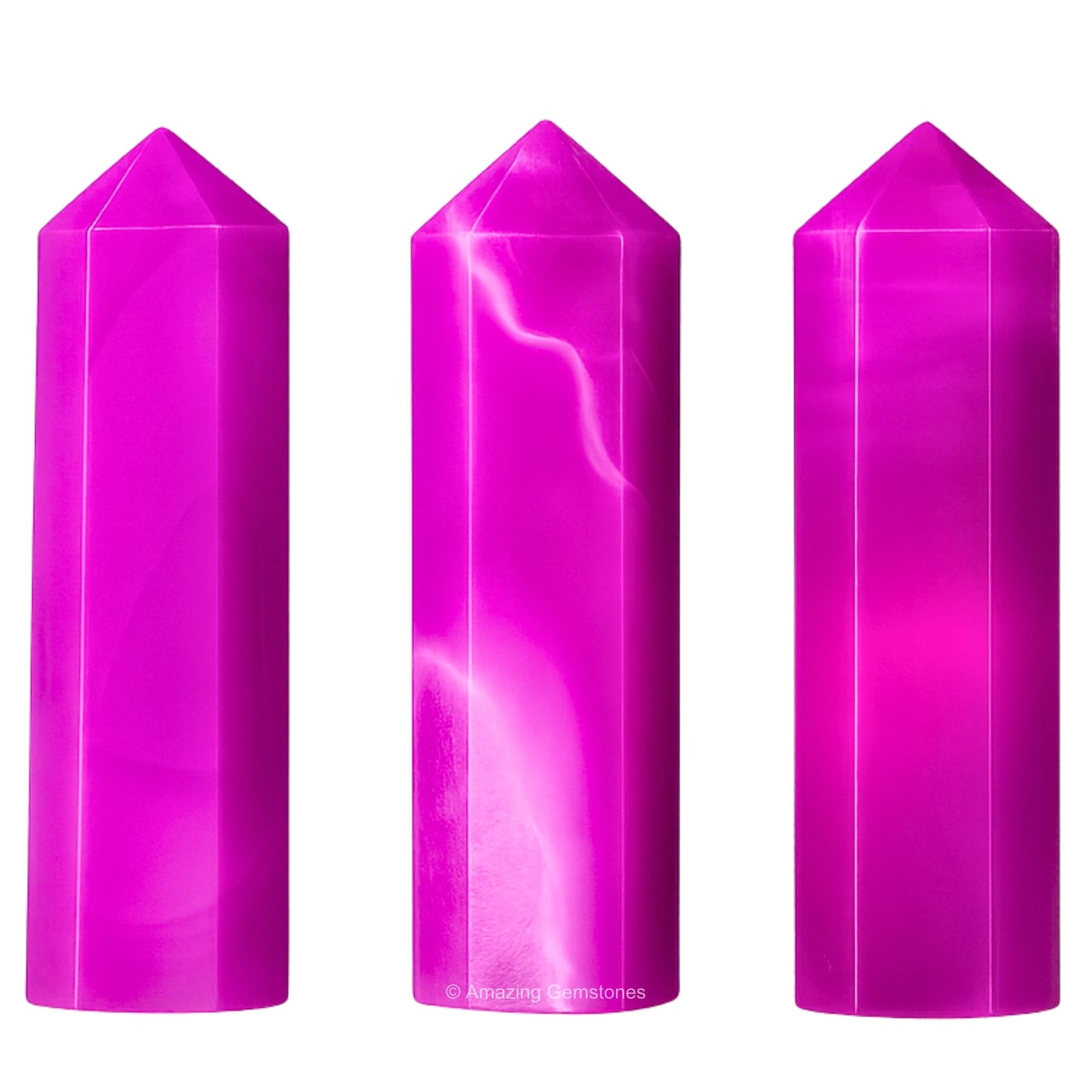 Amazing Gemstone Pink Onyx Crystal Points Bulk Healing Crystals & Stones - Pack of 3 Single Terminated Healing Wand Point Bulk Crystals for Crafts, Crystal Grid, DIY Work - Premium Crystals