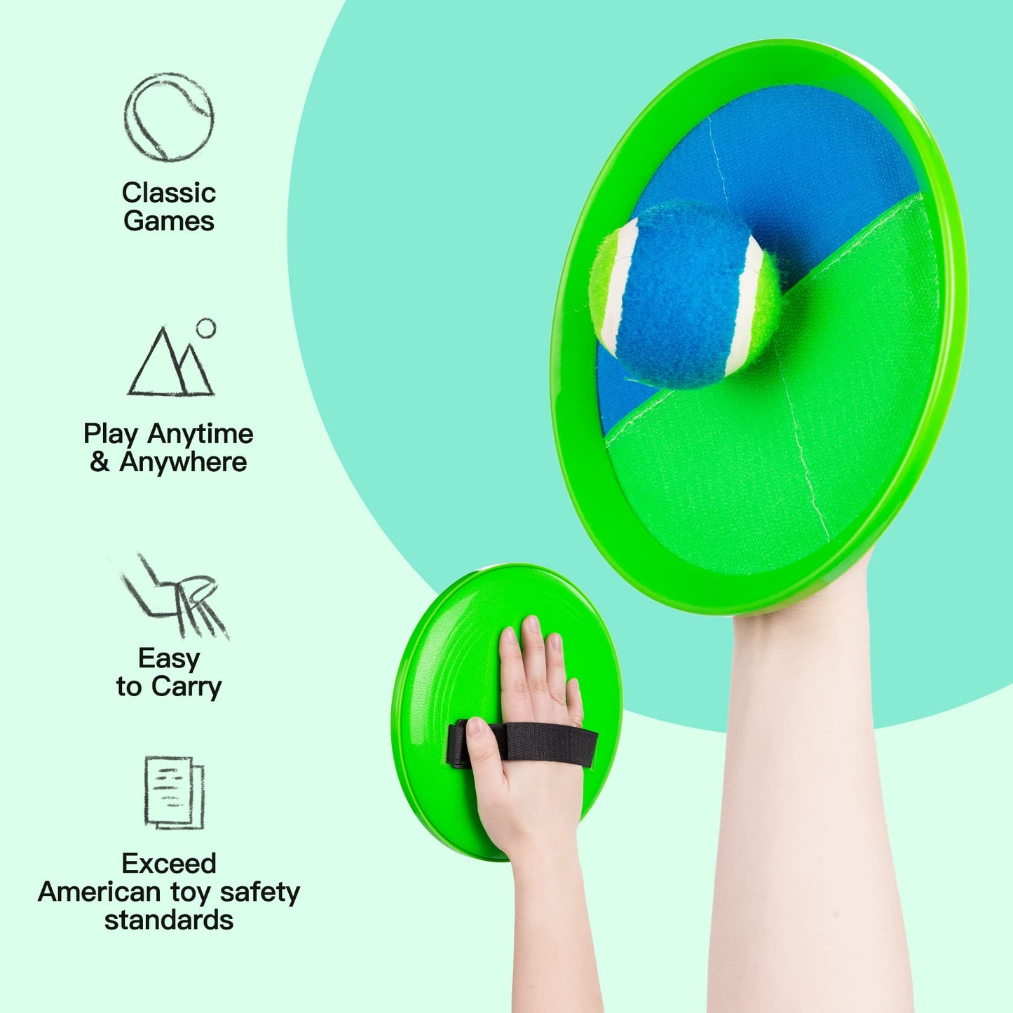 EVERICH TOY Toss and Catch Ball Game Set, Sticky Ball Paddle Catch Game for Kids, Summer Outdoor Backyard Beach Pool Yard Toy Gift for Boys Girls Ages 3-12