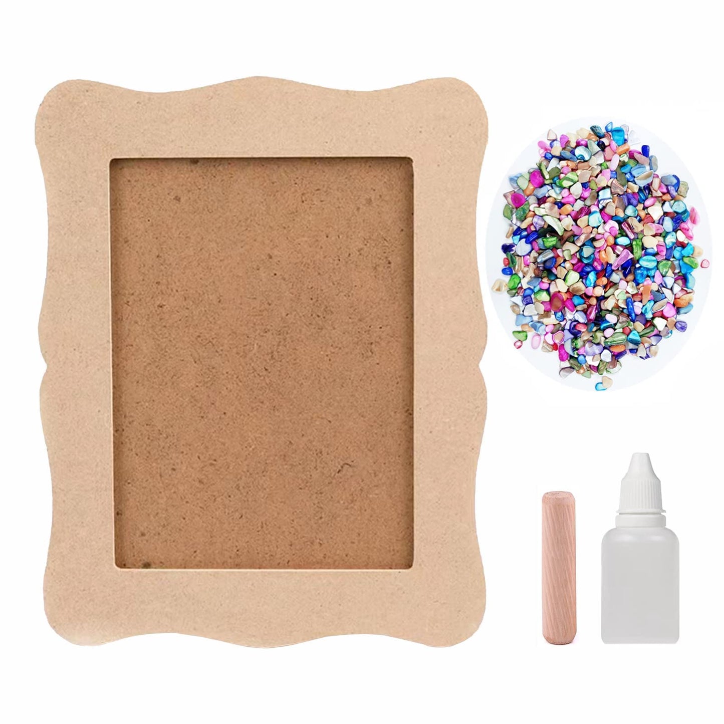 WOOPSOO Diy Picture Frame kit Handmade Shell Fragment Decoration Picture Frames Family Gifts Crafts Photo Frame for Kid 7 inch Wooden Picture Seashell Frames for Crafts Birthday Party