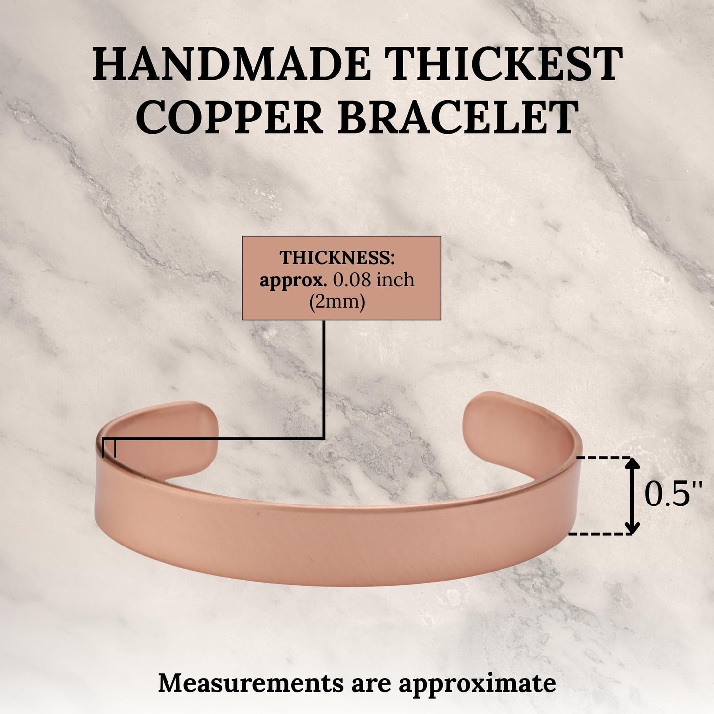 Handmade Pure Copper Bracelet for Women and Men - Thickest Copper Bracelet for Pain Relief and Stress Relief - Adjustable Carved Copper Bracelets to Fit many Size Wrist -The most ideal thickness, with a thickness of 2 mm, easy to shape. (Plain) (Plain)