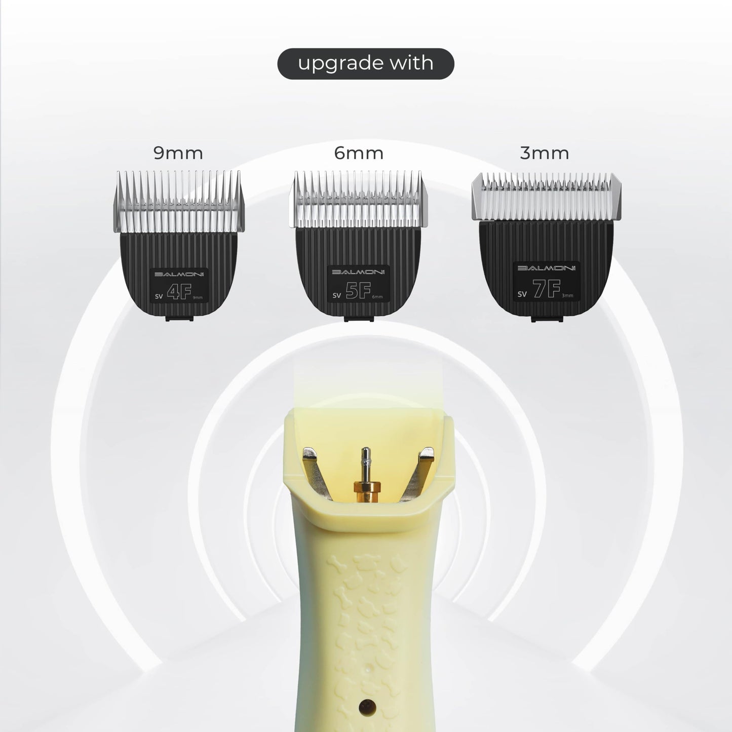 BALMONI Cordless Pet Trimmer for Dogs & Cats – Rechargeable Grooming Clipper with Detachable Metal Blade, Low-Noise Motor, Supports Optional Blade Lengths (Parent) (Yellow, Blades Bundle)