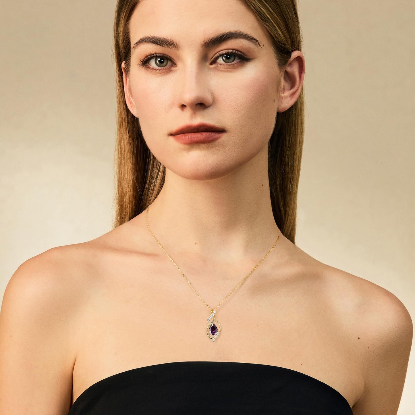 FANCIME 14K Gold Plated February Birthstone Necklace for Women Amethyst Teardrop Necklace Sterling Silver Infinity Love Birthday Gifts for Women, 16"+2" Inches