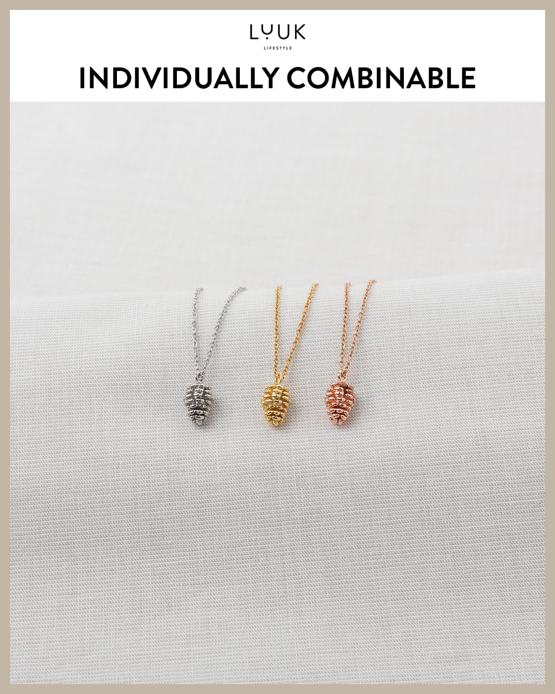 LUUK LIFESTYLE Waterproof Pinecone pendant necklace, tarnish-free, 19in adjustable sturdy chain, Gift for sister friend daughter, holiday dainty trendy aesthetic simple (with Motivational Gift Card)