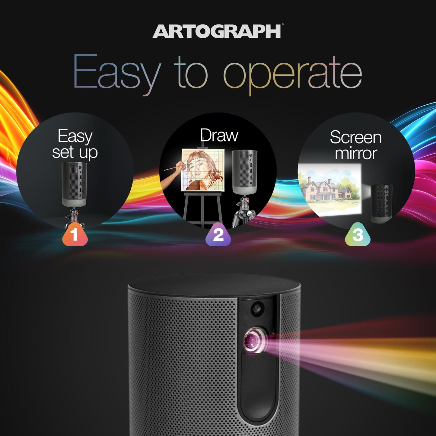 Artograph Smart LED Art Projector with Auto Focus Grids Remote Inspire 1500 and Mini Tripod