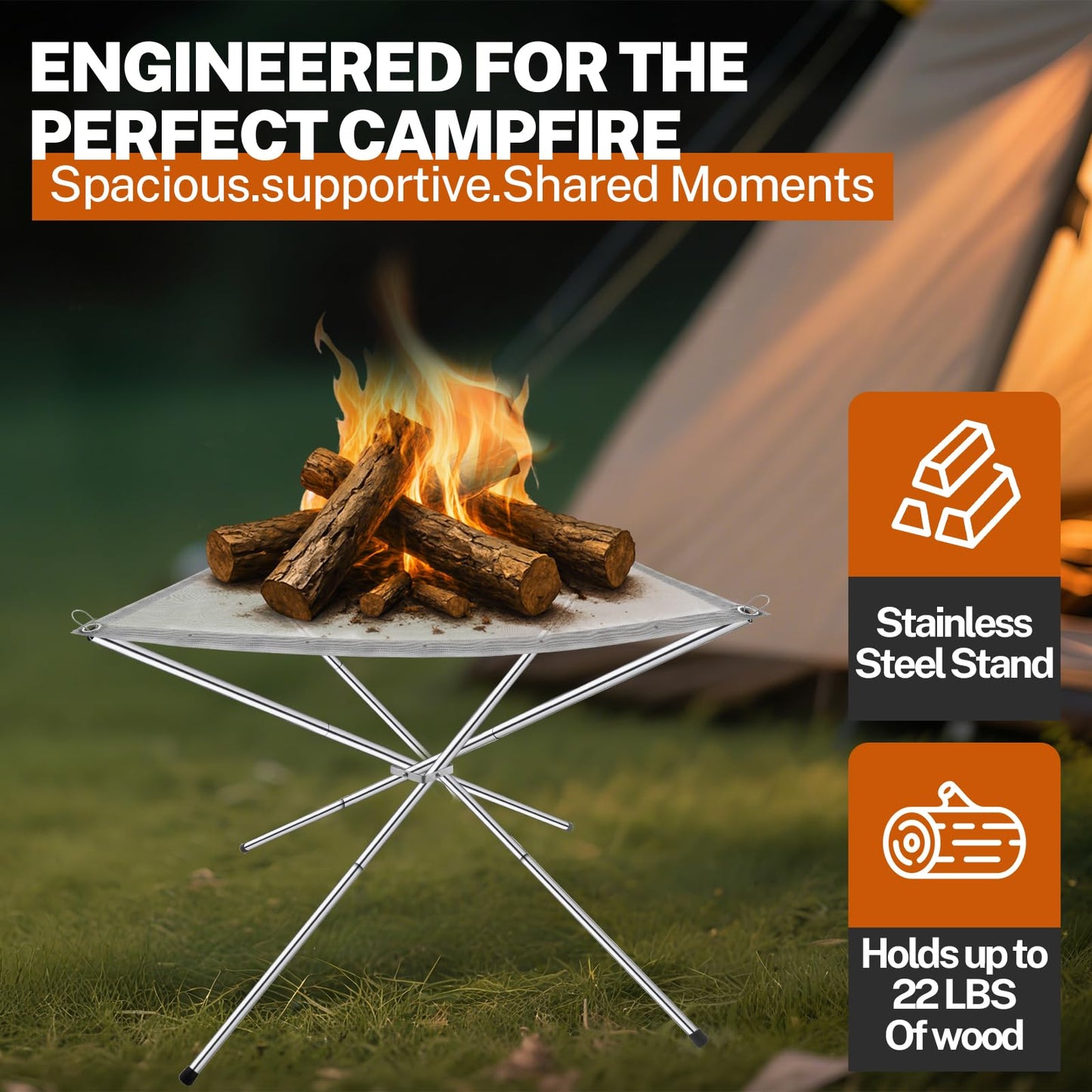 22 Inch Portable Fire Pit for Camping, Wire Mesh Fire Pit, Foldable Stainless Steel Mesh Fireplace for BBQ, Picnic, Heating, Bonfire