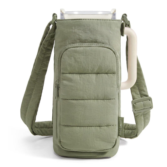 BAGSMART Magnetic 40oz Water Bottle Holder with Strap, Crossbody Purse Gym Accessories for Women, Green
