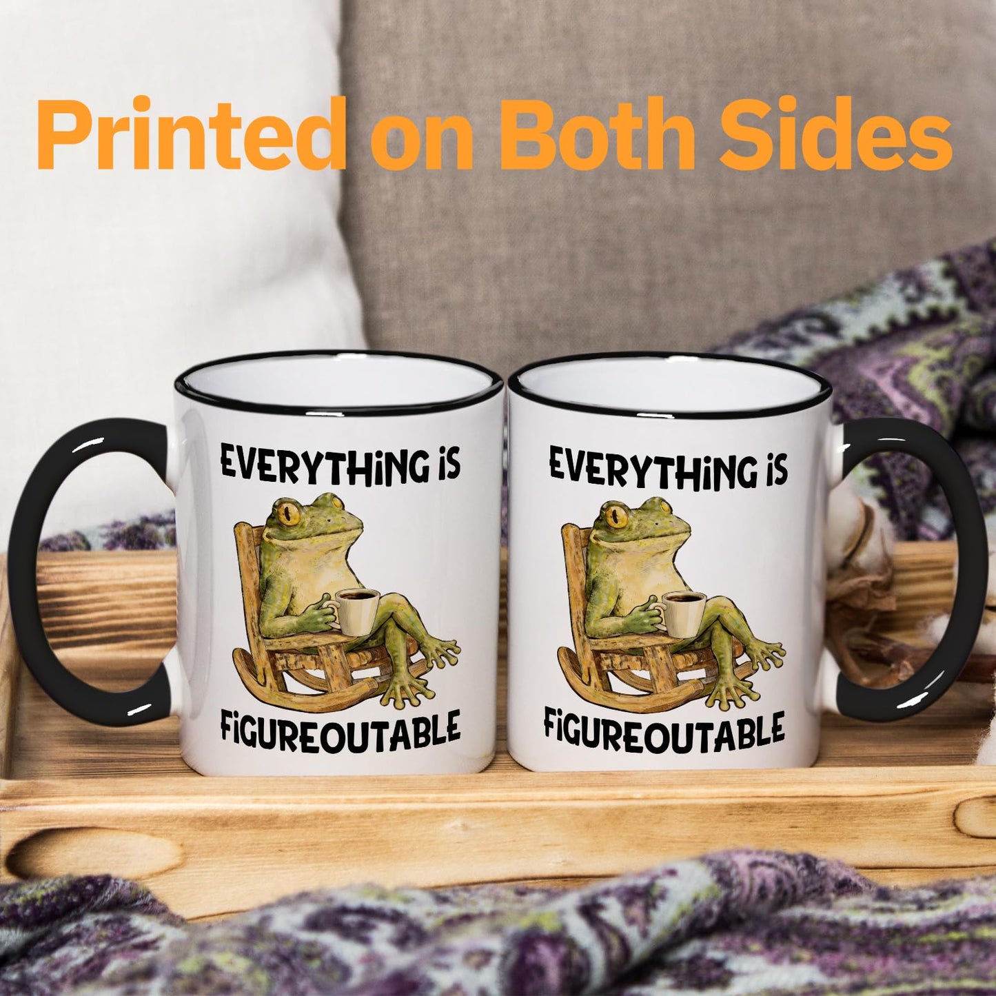 Shqiueos Funny Gifts for Women Men Coffee Mug 11oz, Gag Birthday Gift for Her Him, Friends, Office Present for Coworkers, Boss, Manager, Cute Frog Inspirational Humor Cup, Everything Is Figureoutable