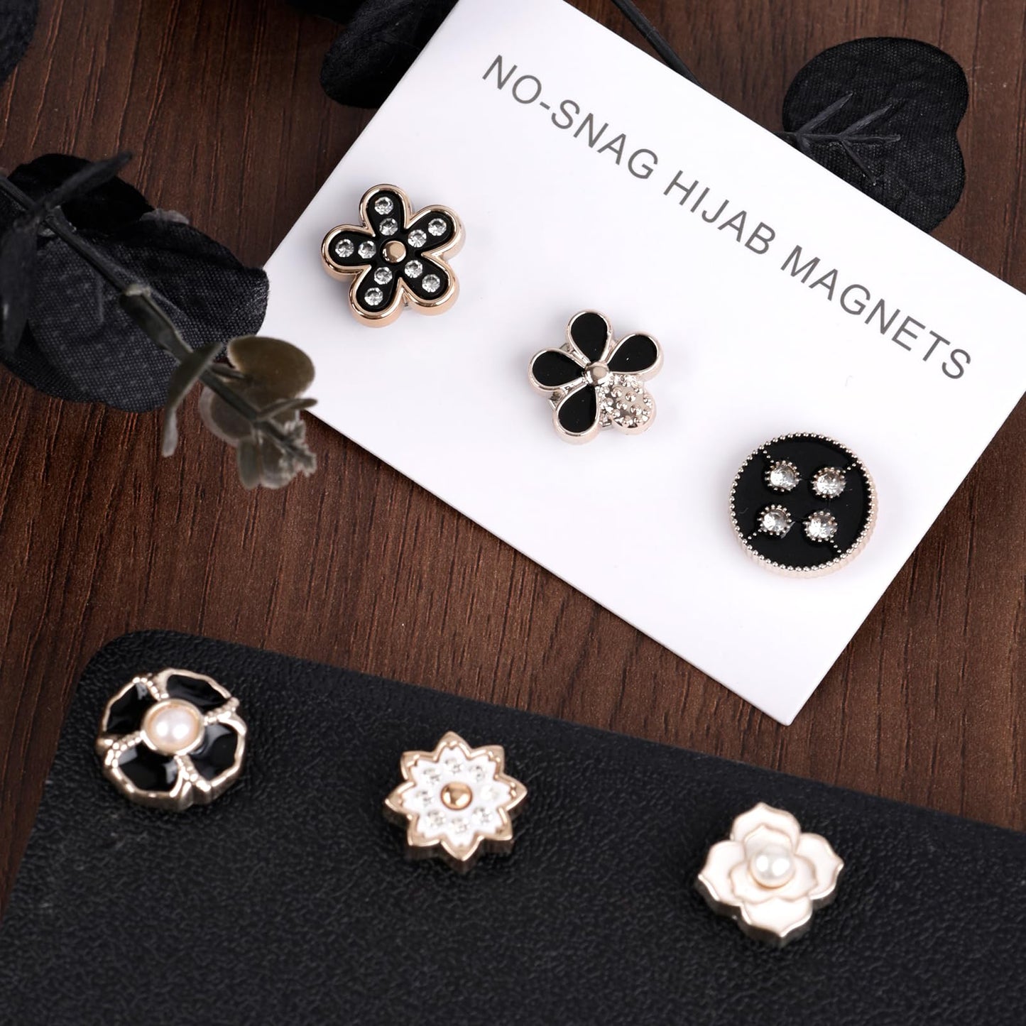 12pcs Magnetic Hijab Pins, Black and White No Snag Hijab Magnets Multipurpose Strong Magnetic Scarf Clip Clasp Buttons Pinless Brooch for Scarves Hats Shirt Collars Shawls Clothing (Style2)