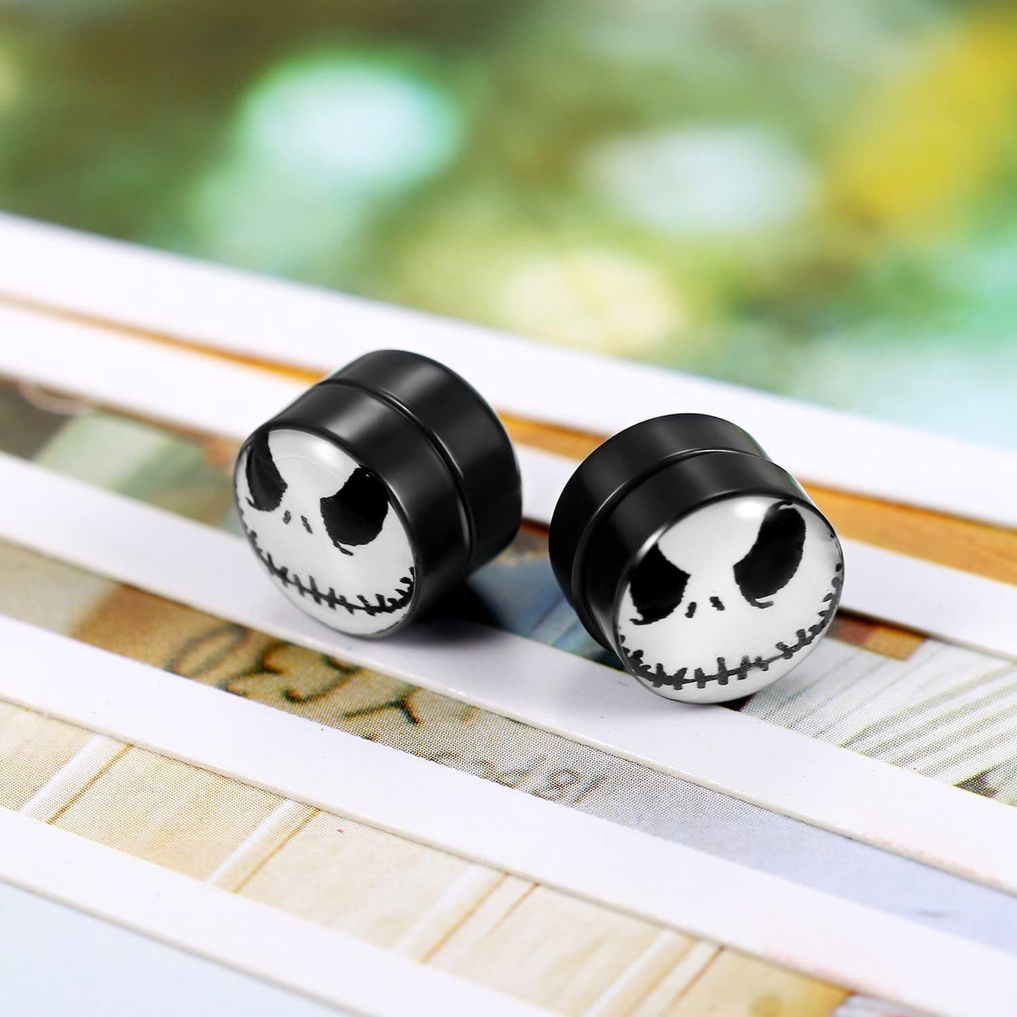 Rofusn Halloween Magnetic Piercing Earrings for Men Women, 4Pairs 10MM Non-Piercing Clip On Fake Cheater Stud Earrings Jewelry
