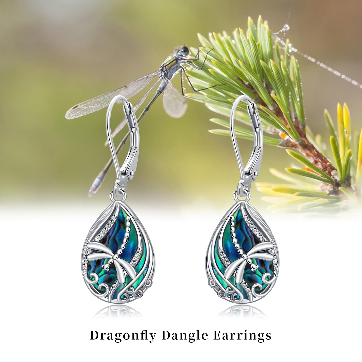 YYmqmq Dragonfly Earrings for Women 925 Sterling Silver Abalone Dragonfly Dangle Earrings Leverback Filigree Jewelry Gifts for Women Girlfriend Mom Birthday Gifts