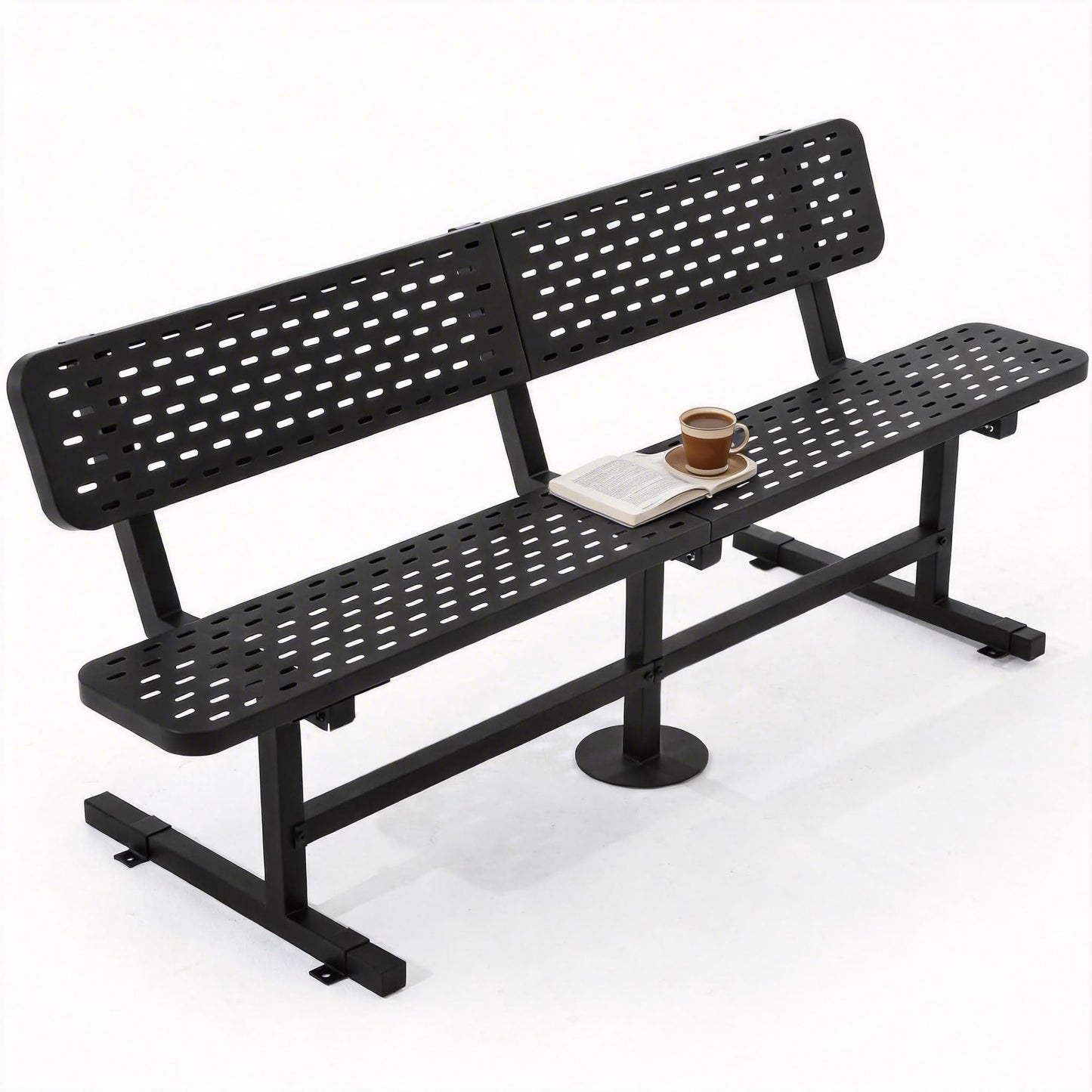 DWVO Heavy Duty Park Bench for Outside 6ft Metal with Backrest Weatherproof Coated Steel Commercial Grade Furniture Set Industrial Mesh Design for Garden Patio Public Areas