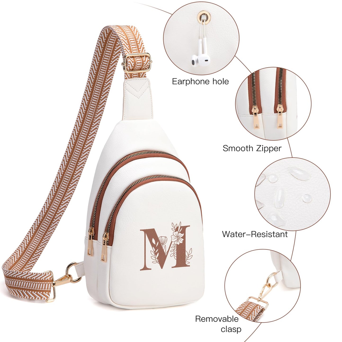 Viverte Personalized Mothers Day Gifts Initial Sling Bag PU Crossbody Bags for Women Mother's Day Birthday Gifts for Women Mom Sister Wife (Beige with Brown-M)