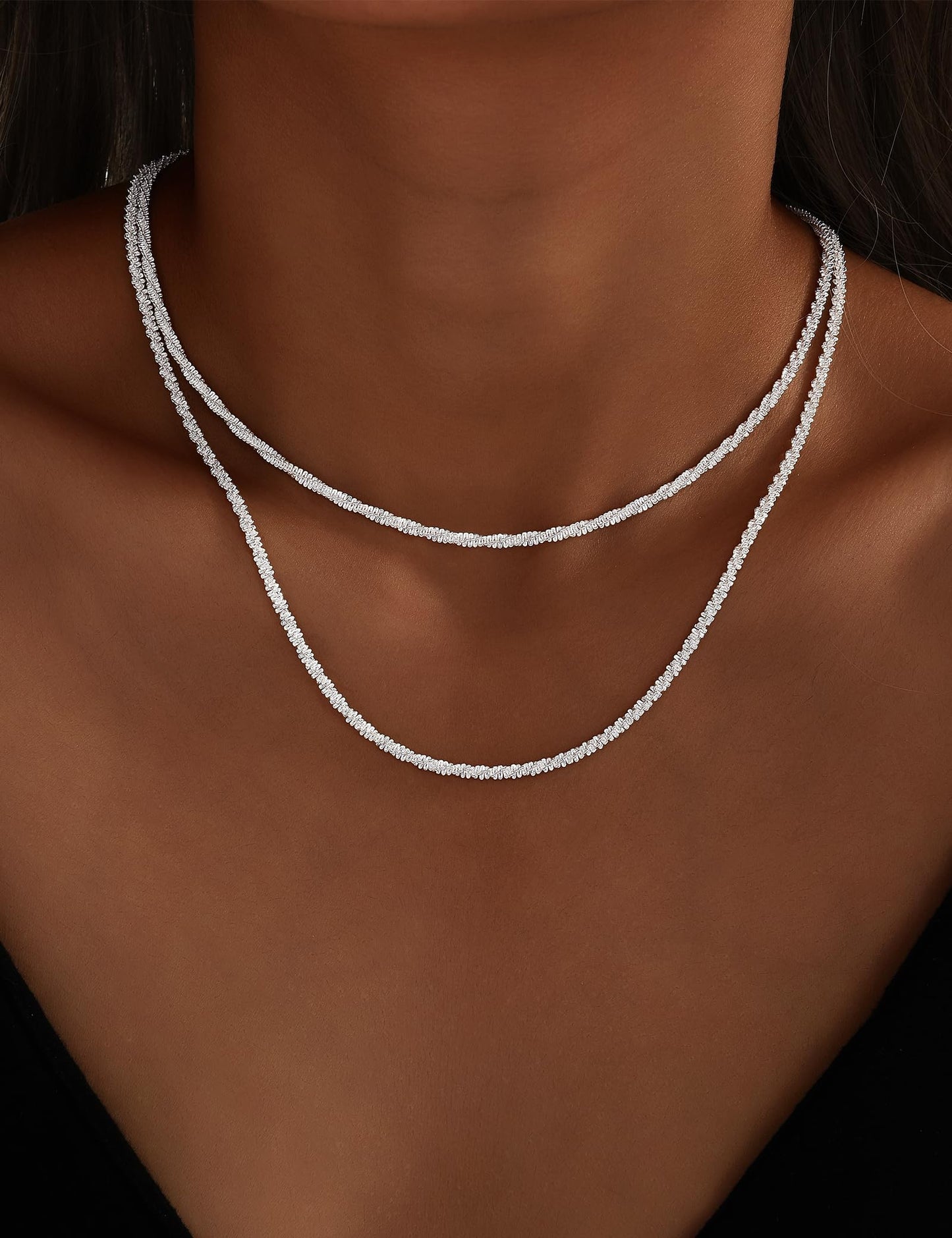YEEZII Layered Gold Necklaces for Women Trendy, 3 Pcs 14K Gold Plated Choker Paperclip Box Chain Necklace, Stackable Women's Gold Pendant Necklaces Jewelry Set (Silver-B)
