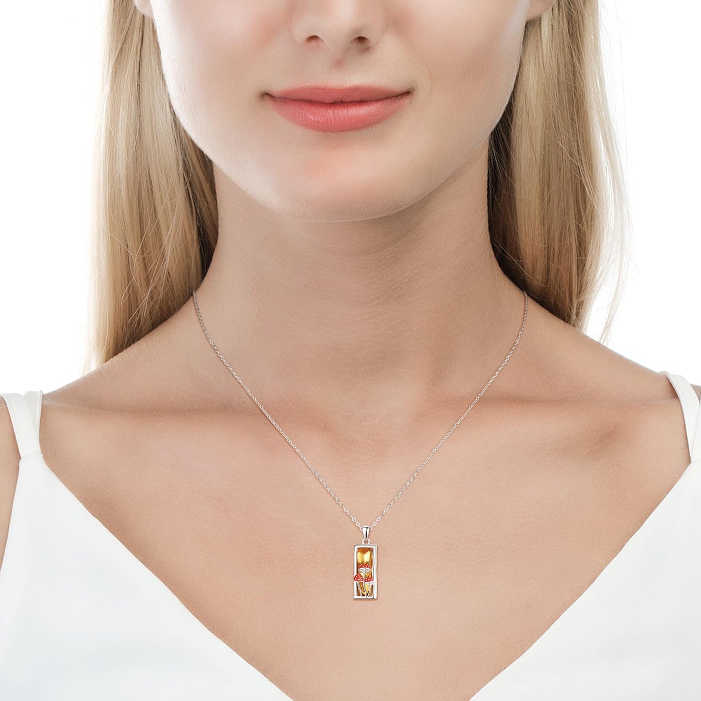 AENEAS Mushroom Necklace 925 Sterling Silver Citrine Crystal Mushroom Pendant Necklace Cute Mushroom Jewelry Gifts for Women Wife Her
