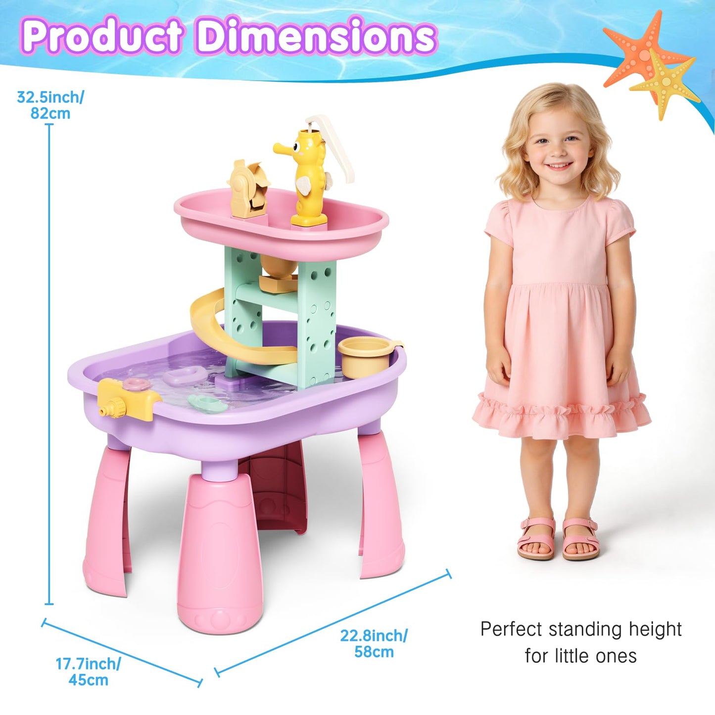 CRATIVWOOD Toddler Water Table for Kids - Sand and Water Table with 28PCS Toy Accessories & Rain Shower Sprinkler, Outdoor Sensory Water Play Table, STEM Toy Summer Gift for Boys Girls Ages 3-8
