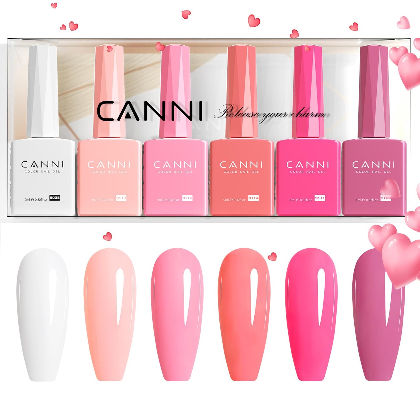CANNI 6Pcs 9ml Pink Gel Nail Polish Set- Hot Pink Gel Polish Kit DIY at Home Salon Valentines Day Christmas New Year's Gifts for Girls