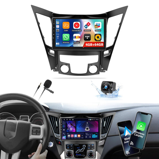 4+64G Android 13 Car Radio for Hyundai Sonata 2010-2015, 9'' HD 1280 * 720 Touchscreen Stereo with Wireless CarPlay Android Auto Mirror Link GPS Navi Bluetooth,WiFi,32EQ,SWC+Camera&Mic
