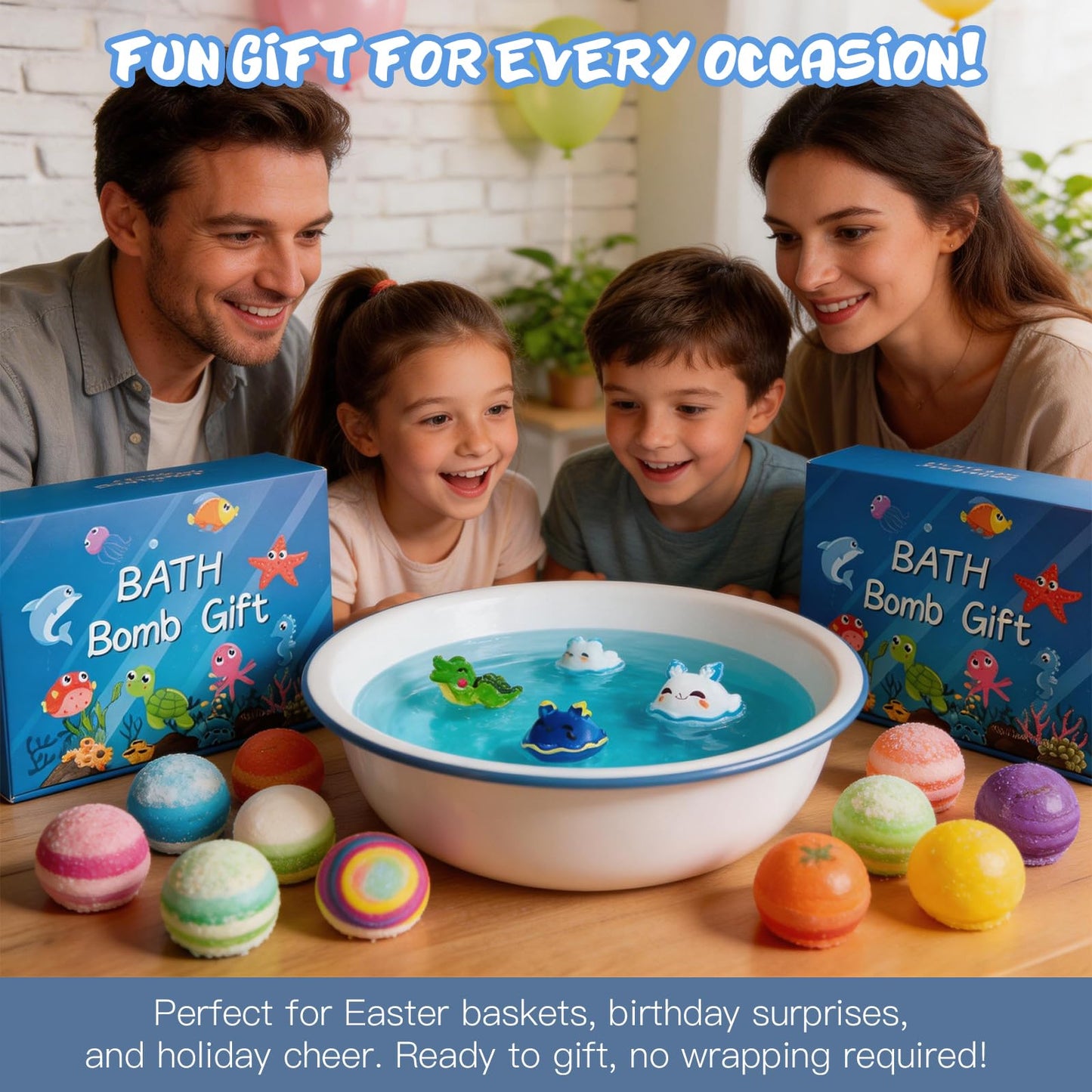 Baby Bath Bombs with Toys Inside Natural Bubble Surprise Gifts for Kids Splash Exploding Bombas De Baño para Niños Girls Boys Ocean Relaxing Splashy Balls Fizzy Foaming Shower Stuffers