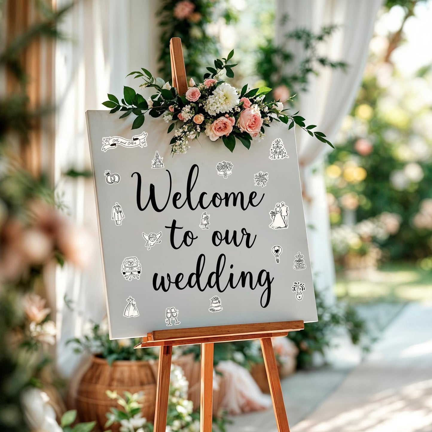 Whaline 294Pcs Wedding Stickers Seal Decals Black Beige Groom and Bride Cupid Flower Adhesive Labels for Wedding Bridal Shower Party Favor Supplies, 18 Sheets