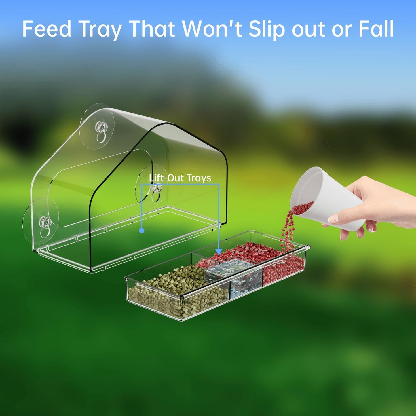 Yieach Clear Bird Feeders for Window Viewing,Acrylic Window Bird Feeders with Strong Suction Cups for Cats,Kid and Birds Lovers Gifts,Large Window Mount Birdfeeder,Birds House for Outdoors,Balcony