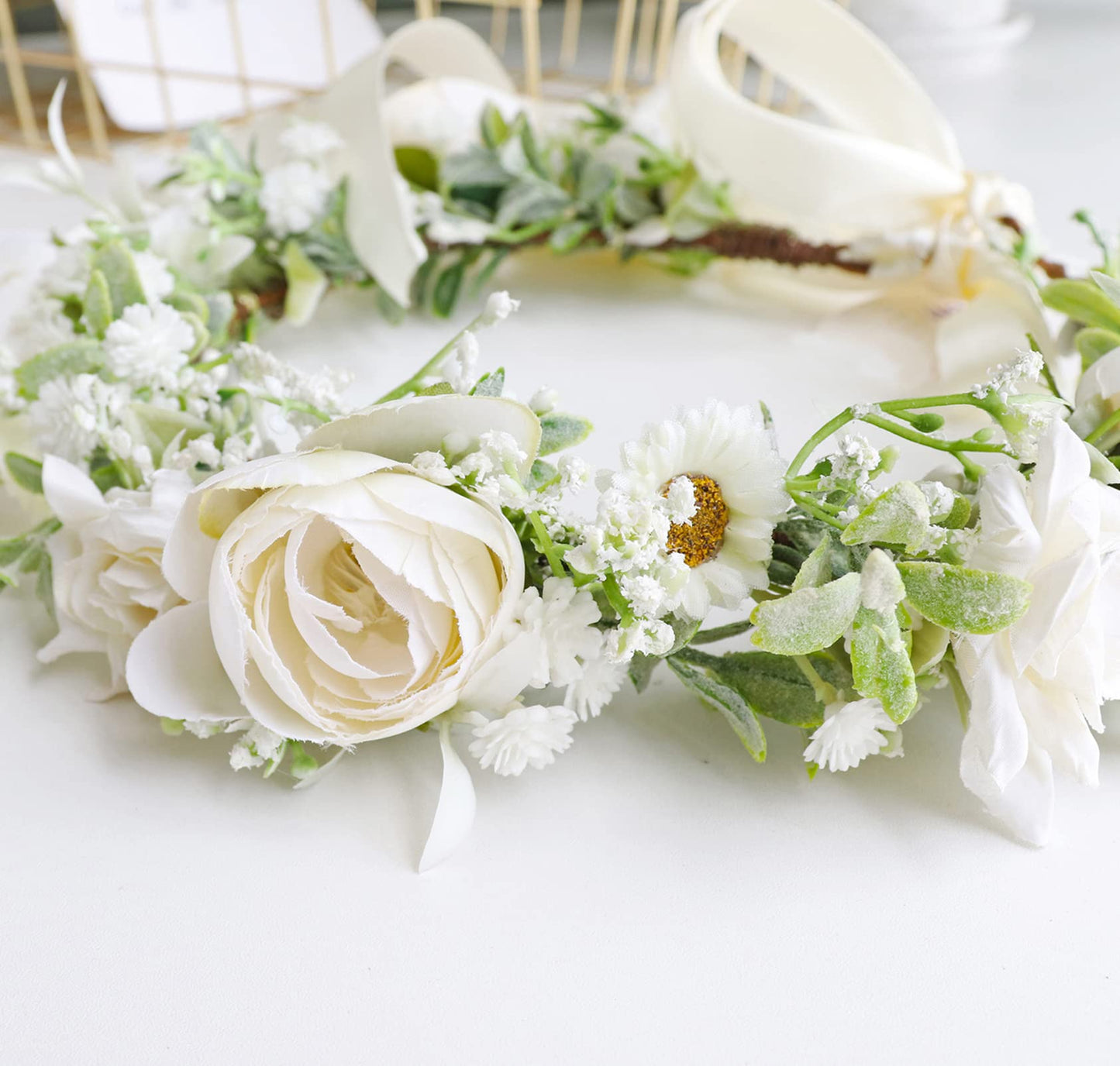Trepveter Wedding Floral Crown Flower Crown Women Floral Headband Flower Headpiece Halo Cosplay Halloween Bridal Wedding Photo Props Renaissance Party Prom