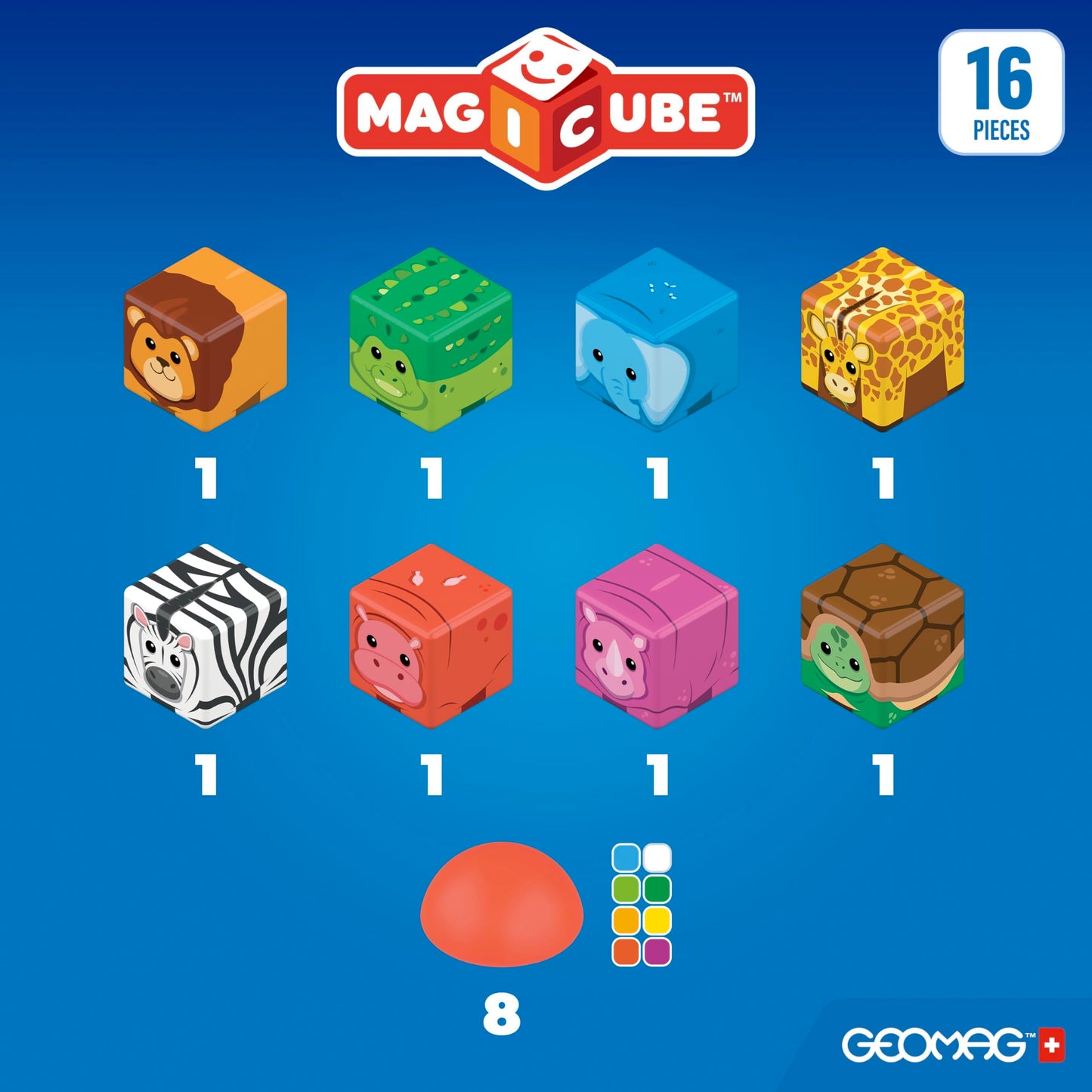 Geomag Magicube Magnetic Blocks, 16 Large Magnetic Cubes Safari Animals STEM Toy, Sensory Toys for Toddlers 1-3, Building Blocks for Kids, Fun Toddler Toys 1-2 yrs