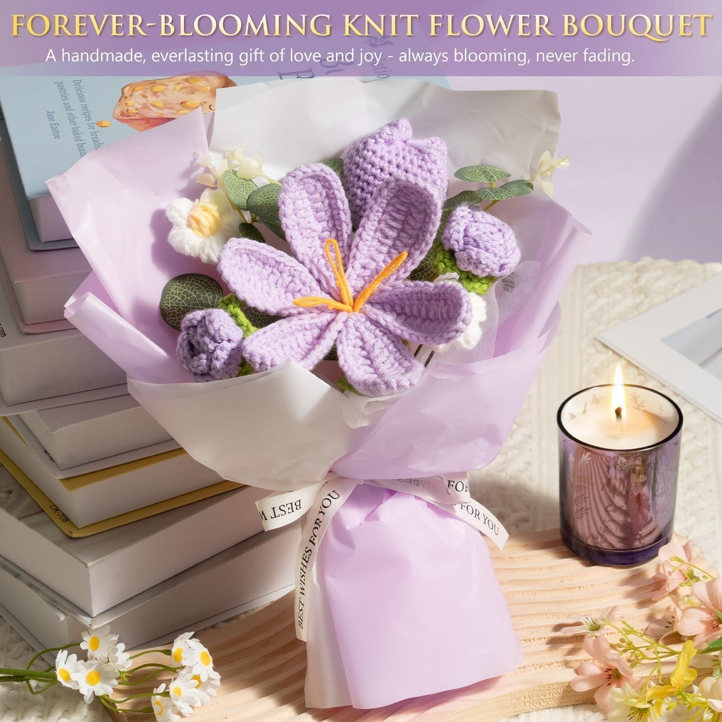 Mothers Day Birthday Gifts for Women Self Care Package Get Well Soon Gift Baskets, Thinking of You Sympathy Spa Gift Set w/ Crochet Flower Bouquet, Unique Gifts for Women Mom Sister Grandma Friends