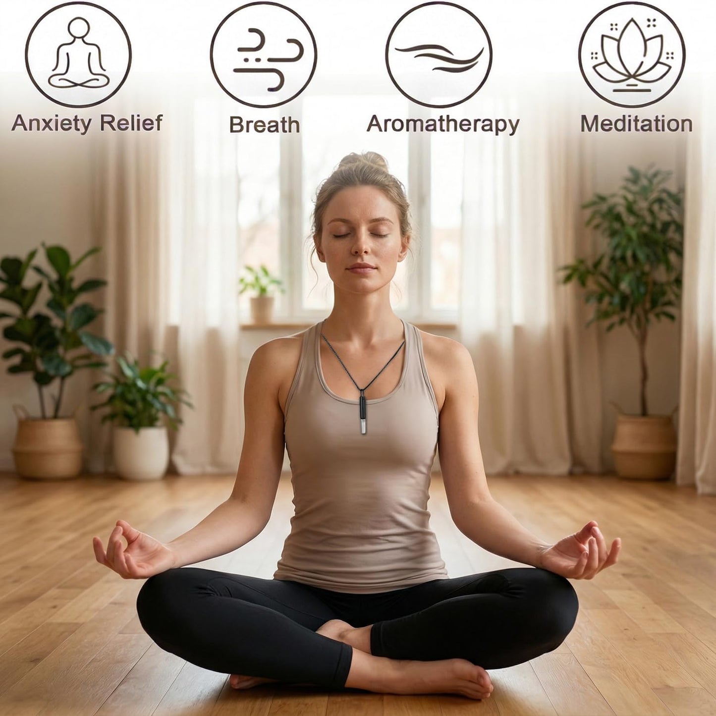 Breathing Necklace to Quit Smoking, Stainless Steel Smokeless Inhaler, Deep Breathing Aid, 3 Unscented Sponge Cores, Portable Velvet Bag, for Yoga, Office, Study, Meditation(Silver)