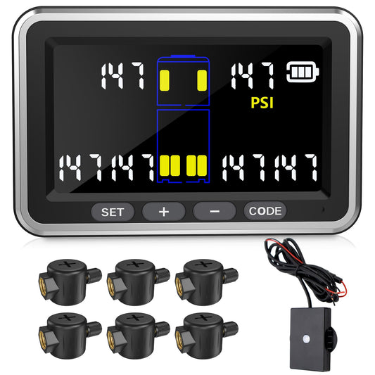 Tyona Tire Pressure Monitoring System, Truck TPMS RV Trailer tpms 0-199psi Thru Sensors 4.5-inch Color Screen, 6 Alarm Modes, Long-Distance Sensing, for Trucks, Motor Home (6 Flow Thru Sensors)