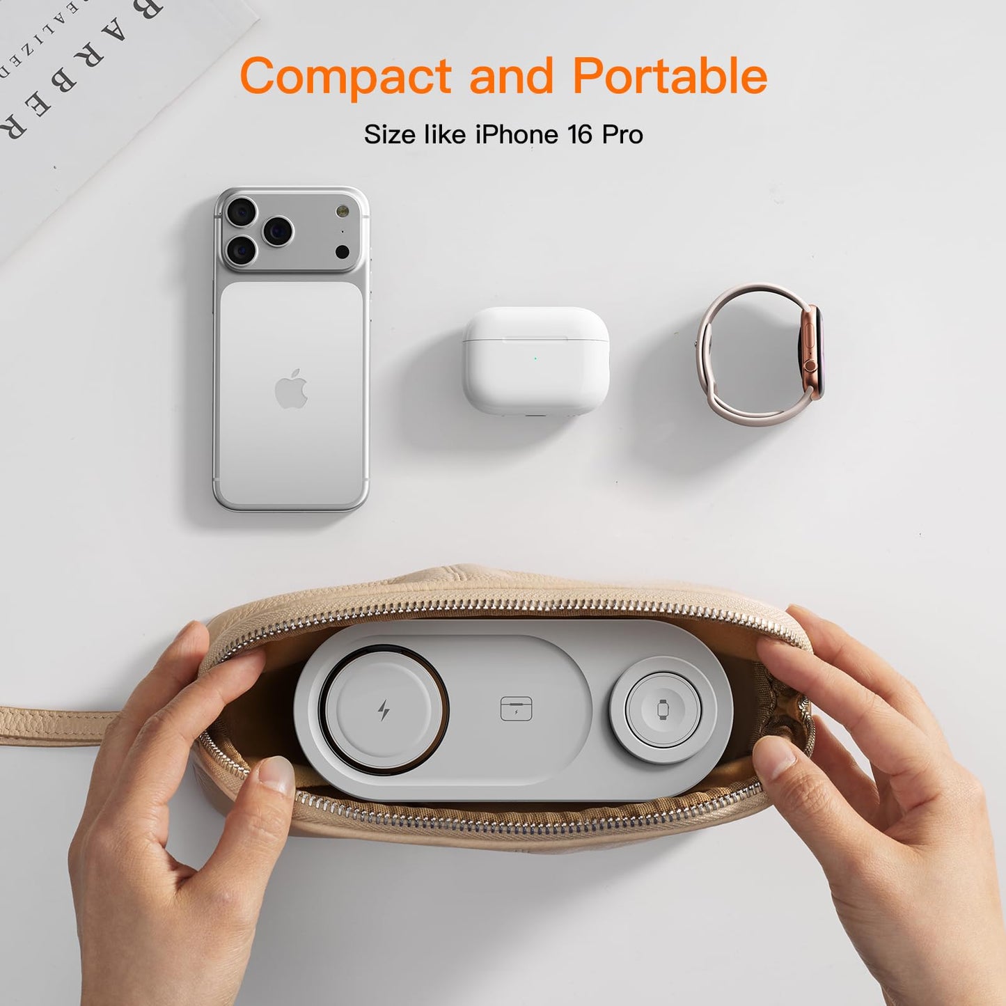 for Apple Watch 5W Fast Charger：3 in 1 Wireless Charging Station for Apple Mag-Safe Charger Stand,Fast Magnetic Wireless Charger Station for iPhone171615 14 13 12 Series,Airpods, Watch（Foldable