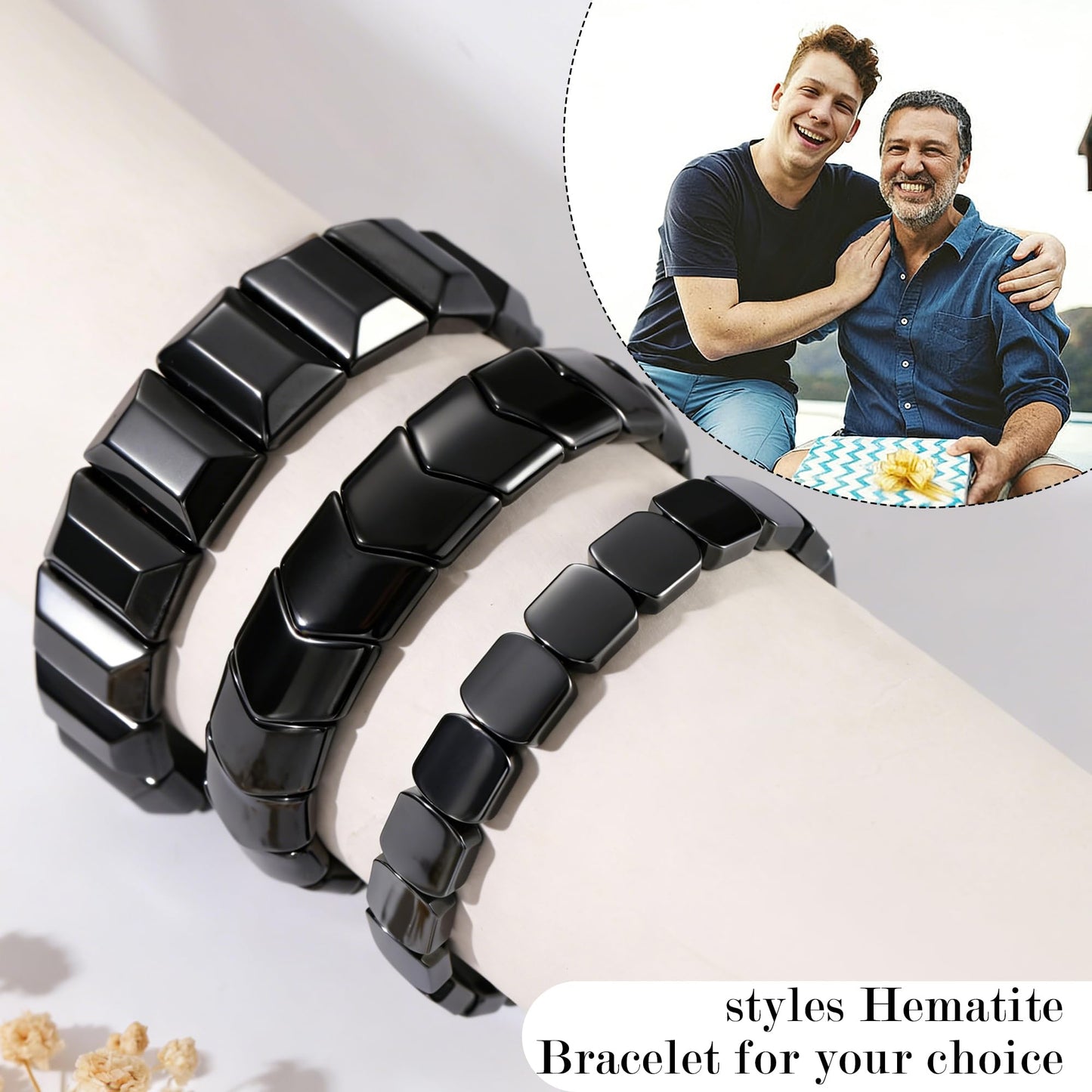 Fathers Day Bracelet Gifts for Grandpa from Granddaughter Grandson Black Geometric Hematite Bracelet for Men Grandpa Birthday Gift Energy Balancing Stress Relief Hematite Crystal Bracelet Jewelry