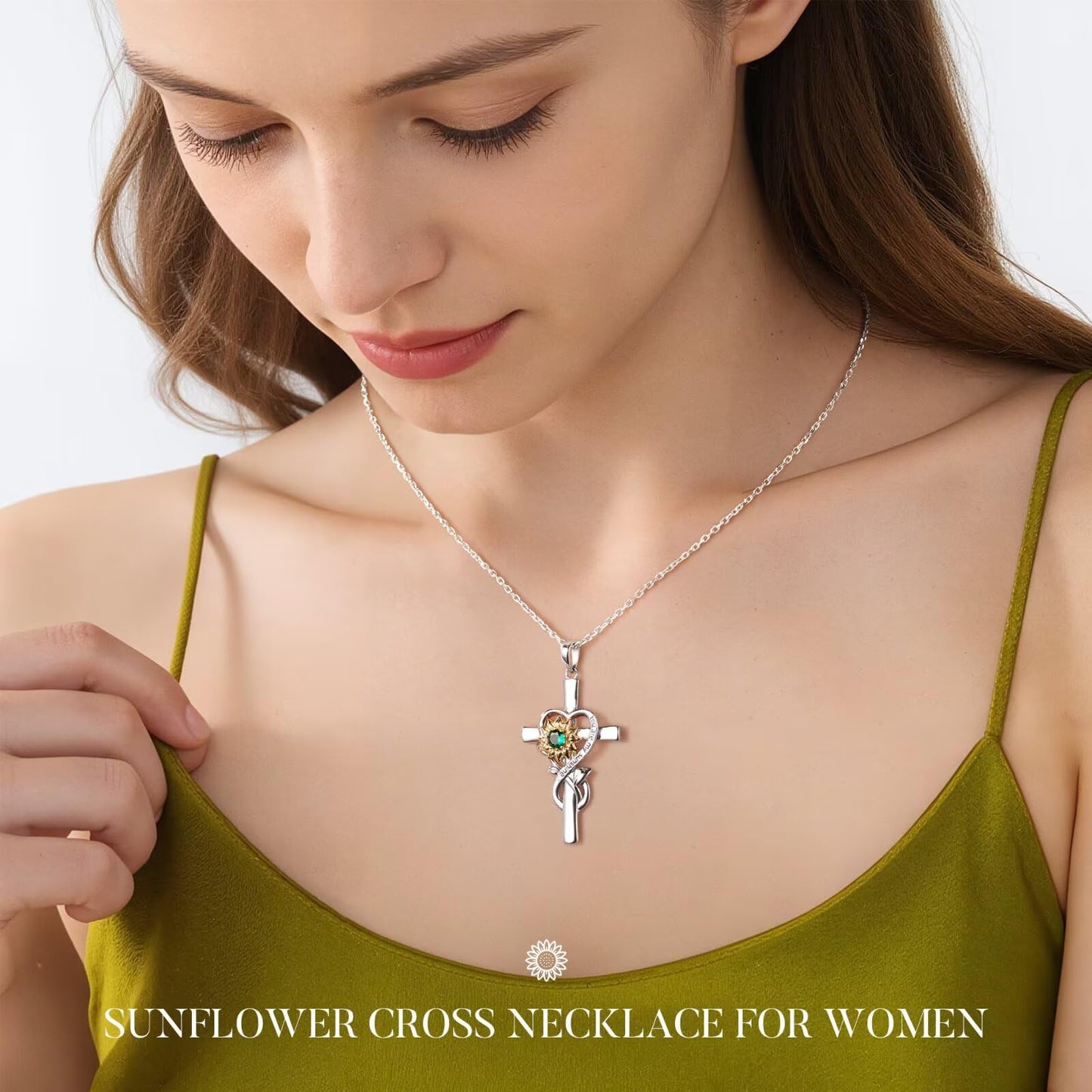 Iefil Mothers Day Gifts for Mom - Mom Birthday Gifts | Sunflower Cross Necklaces, April Birthstone CZ Necklacee for Women