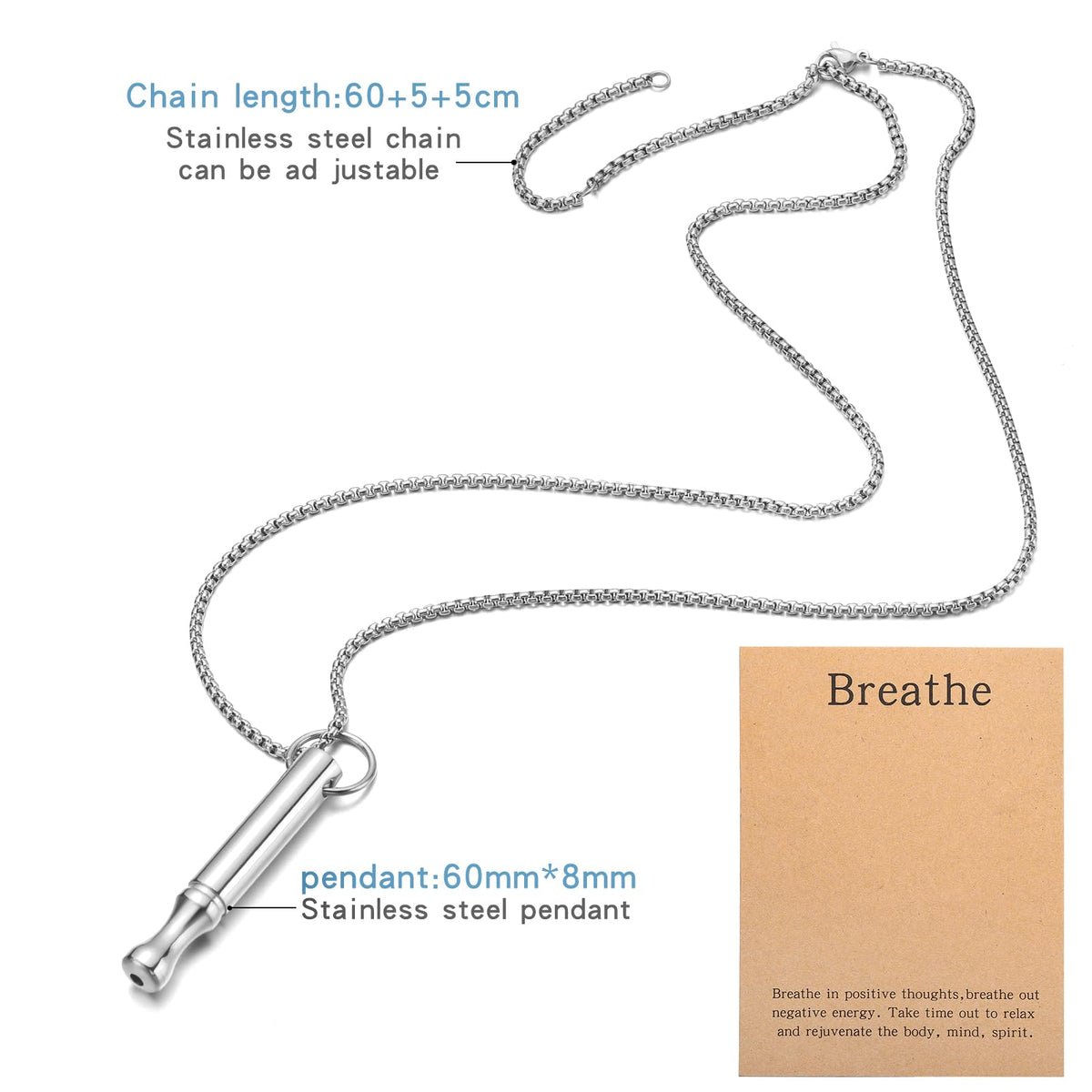 Mindfulness Breathing Necklace Stress Relief Pendant Stainless Steel Anxiety Breathe Necklace for Women Men (Rotundity, Steel+Rainbow)