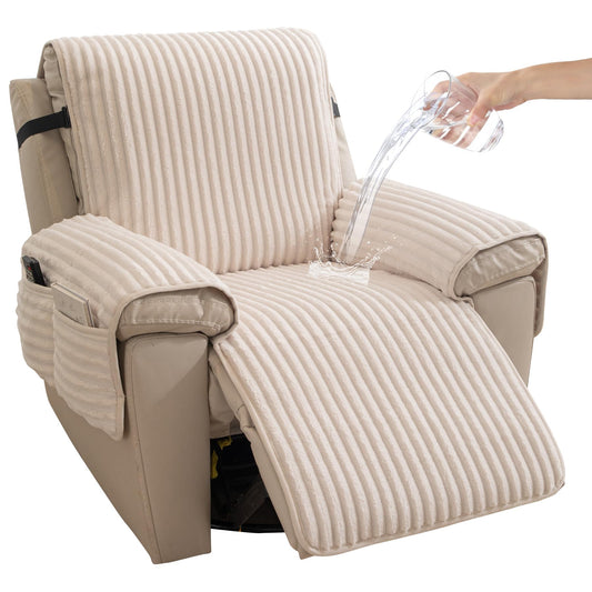 HAOMAIJIA Faux Fur Recliner Chair Covers Non-Slip Waterproof Recliner Covers That Stay in Place Warm Thick Lazy Boy Recliner Cover for Dogs Furniture Protector Pet Friendly (Off White, 23'')